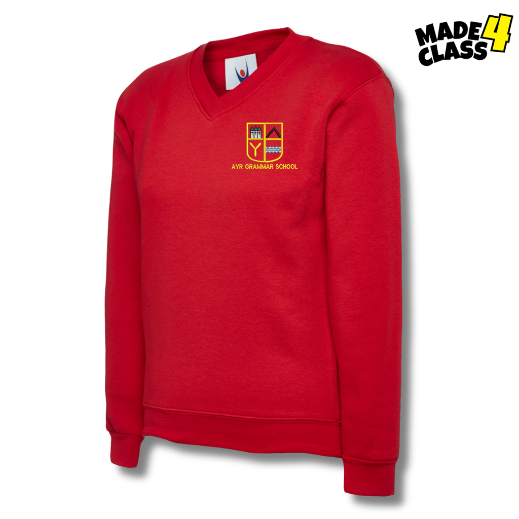 Ayr Grammar School UNEEK Classic School V-Neck Sweatshirt - Red
