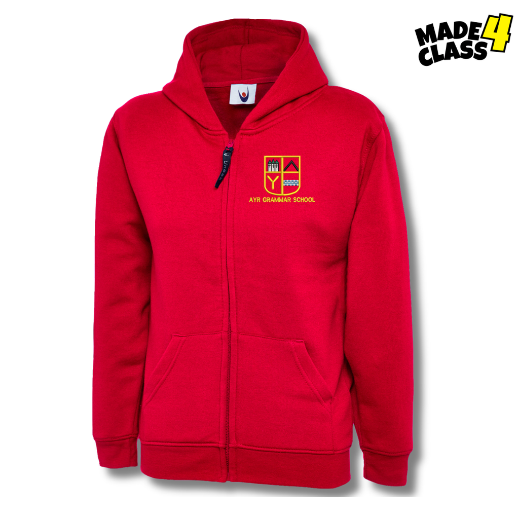 Ayr Grammar School UNEEK Classic School Zip Up Hoodie - Red